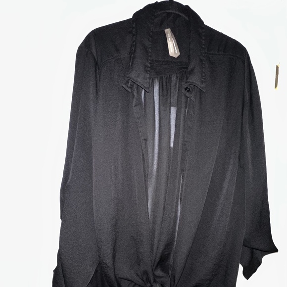 Black Button-Up Tie Front Shirt – 4X, Fitted - Picture 1 of 7